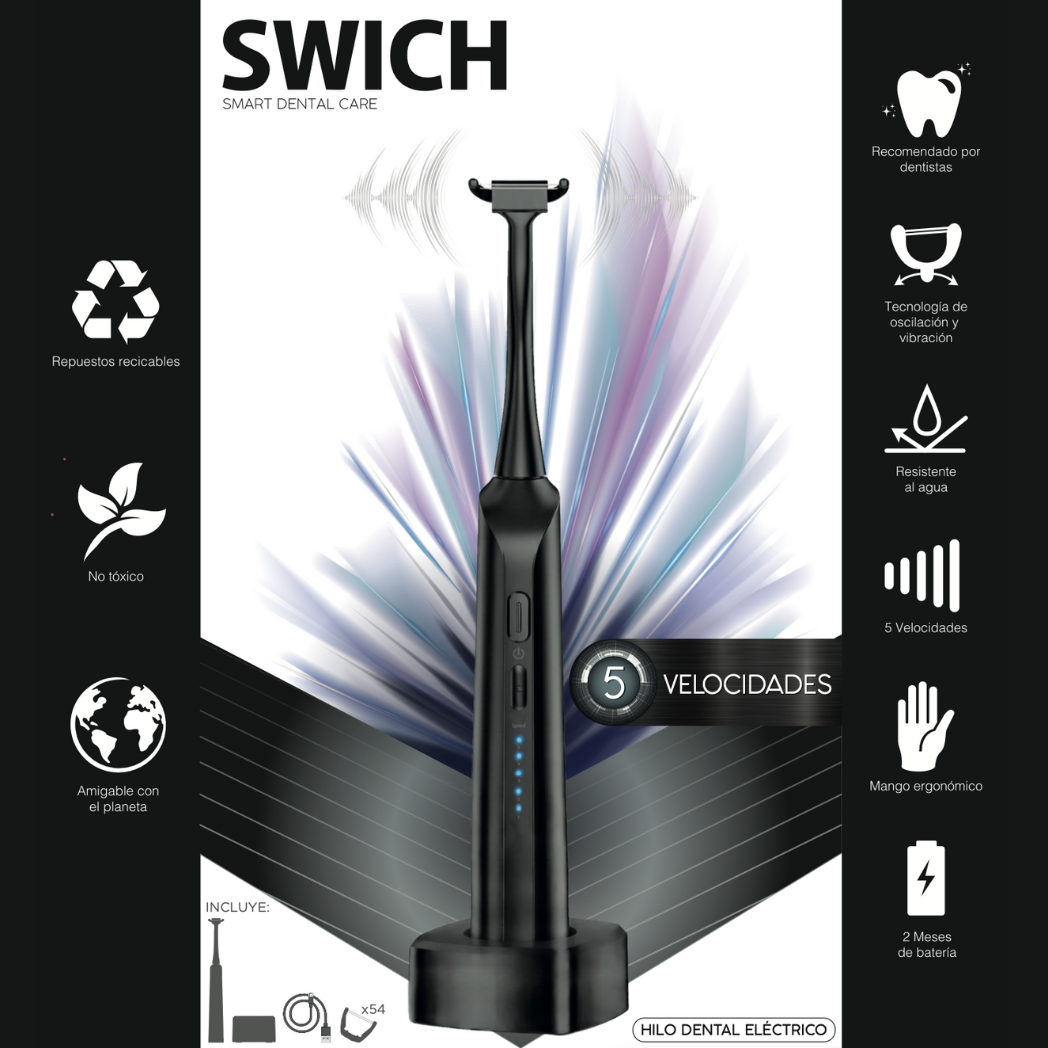 Recibes Hilo Dental Eléctrico + Cable tipo USB-C + Base