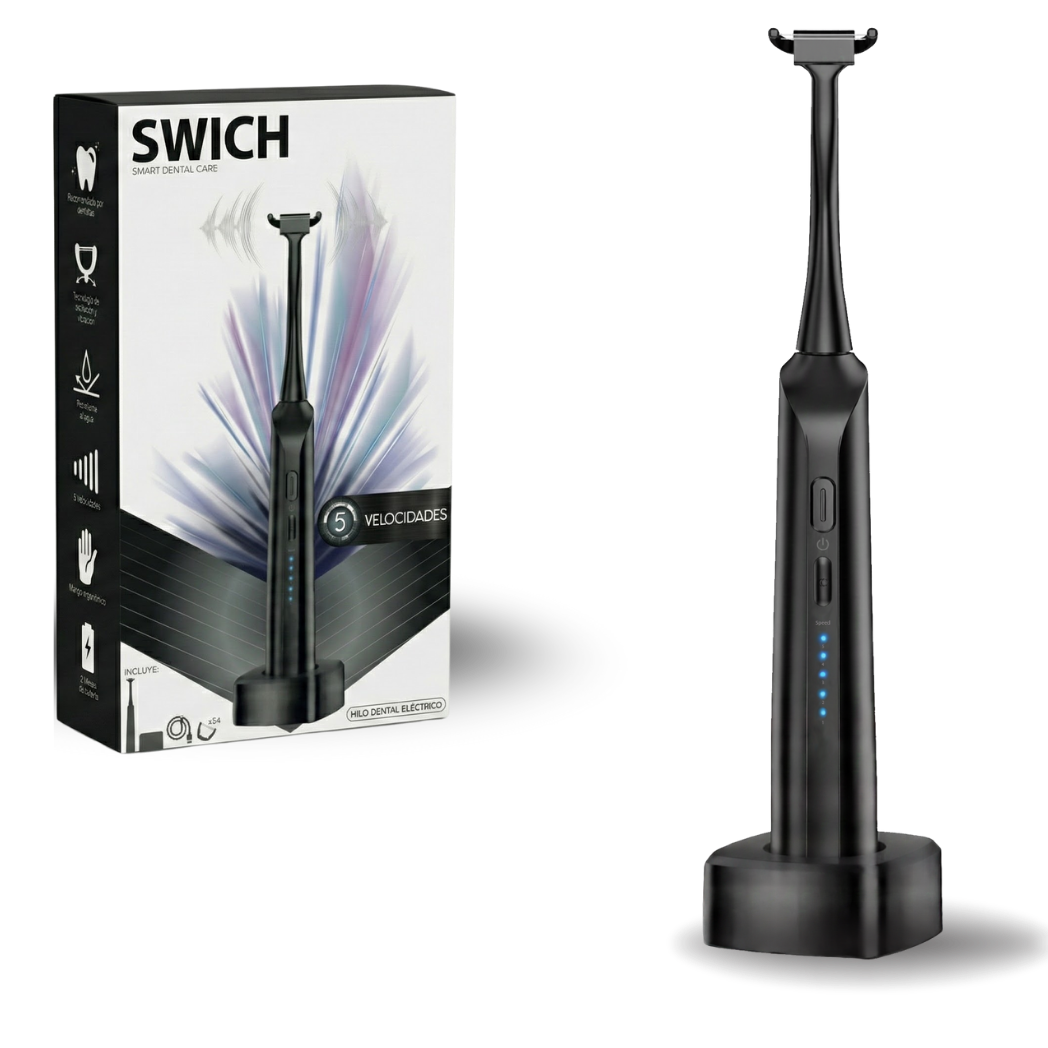Recibes Hilo Dental Eléctrico + Cable tipo USB-C + Base